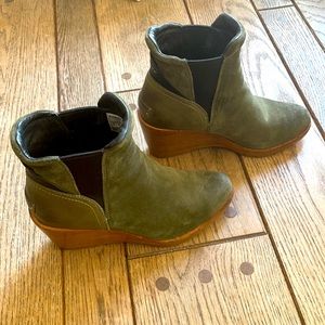Sorel booties- Dark green, wedged heel. Slightly used.